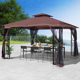 GARTOO 11'x13' Outdoor Patio Gazebo - Porch Gazebo with Polyester Roof & Breathable Netting, Best for Garden, Lawn, Backyard Deck (Chocolate) GARTOO
