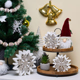 GENMOUS & CO. Farmhouse Tiered Tray Decor with Distressed Wood Bead Garland, Decorative 2 Tiered Serving Tray with Metal Handle for Rustic Home Décor GENMOUS & CO.