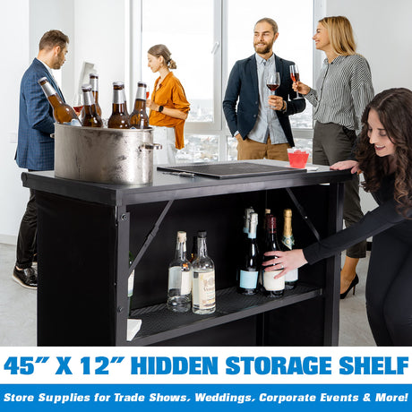GoPong GoBar PRO Commercial Grade Portable Bar Table - Mobile Bartender Station for Events - Includes Black Skirt and Carry Case - Standard or LED GoPong