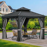 YITAHOME 10x10ft Hardtop Gazebo Heavy Duty Double Roof with Nettings and Curtains Galvanized Steel Outdoor Combined of Vertical Stripes Roof for Patio, Backyard, Deck, Lawns, Gray YITAHOME