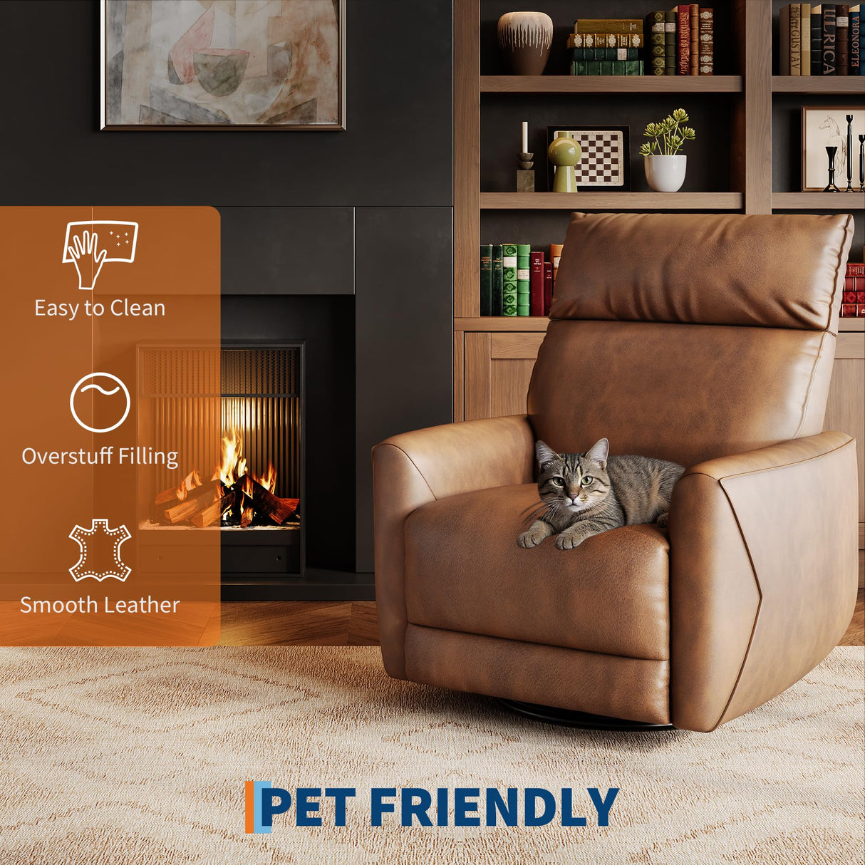 GarveeHome Power Recliner Chair, 270° Swivel Rocking Glider with USB Charging Port, PU Leather Upholstered Fabric, Ergonomic Modern Nursery Chair for Living Room, Bedroom, Nursery (Camel) GarveeHome