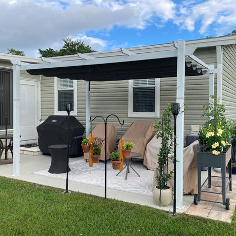 PURPLE LEAF Pergola 10' X 12' Outdoor Retractable Pergola with Sun Shade Canopy Cover White Patio Metal Shelter for Garden Porch Yard BBQ Beach Gazebo Grape Trellis Pergola, Navy Blue PURPLE LEAF