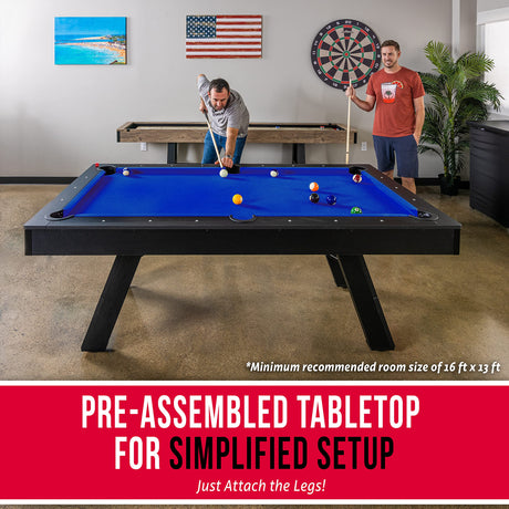 GoSports 7 ft Pool Table with Wood Finish - Modern Billiards Table with 2 Cue Sticks, Balls, Rack, Felt Brush and Chalk - Choose Your Style GoSports