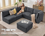 Jocisland Oversized Modular Sectional Sofa with 32" Deep Seat, 6-Piece Convertible U/L/S Modular Sofa for Spacious Living Rooms, Tool-Free Assembly, Corduroy Upholstery, Gray Sectional Couch Jocisland