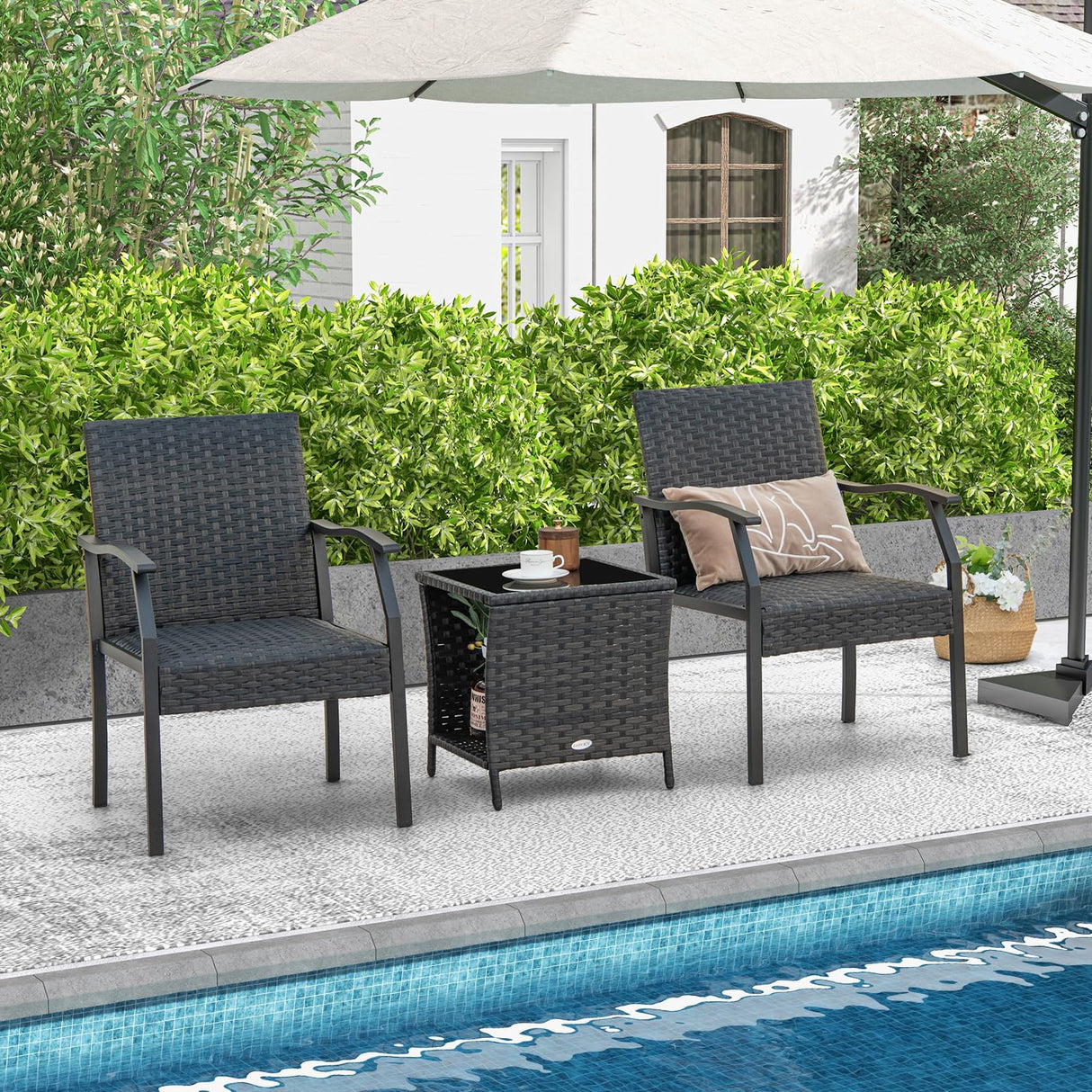 Tangkula 3 Pieces Patio Wicker Chair Set, Waterproof All Weather Resistant Heavy Duty Outdoor Conversation Set with Quick Dry Foam Seating, for Poolside, Backyard, Garden (Mix Brown) Tangkula