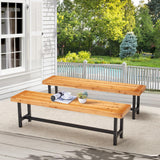 AVAWING Outdoor Wood Benches Set of 2, Patio Wooden Picnic Bench Waterproof, Backless Long Garden Park Chair for Porch, Balcony and Deck, Natural AVAWING