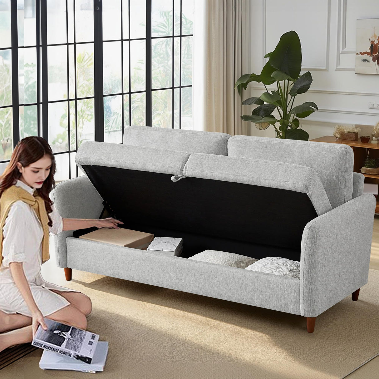 Chorlenimi Loveseat Sofa Couch with Storage Small Couches for Small Spaces Comfy Love Seats for Living Room 2 Seater Sofa for Bedroom(Light Grey, 2-Seat) Chorlenimi