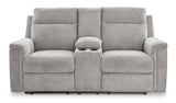 Signature Design by Ashley Barnsana Minimalist Power Reclining Loveseat with Console and USB Charging Ports, Light Gray Signature Design by Ashley