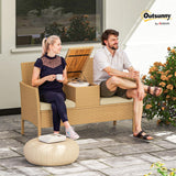 Outsunny Rattan Patio Loveseat with Built-in Flip-Top Coffee Table, Outdoor Wicker Sofa with Hidden Storage and Cushions for Balcony, Garden, Lawn, Backyard, Khaki Outsunny