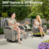 ovios 9 Pieces Patio Furniture Set Outdoor Sectional Sofa Couch with Fire Pit Table Rocking Swivel Chairs Deep Seat Chaise, Modern Modular Wicker Rattan Conversation Set, Dark Grey ovios