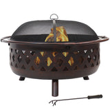 Sunnydaze 36-Inch Bronze Crossweave Wood-Burning Fire Pit - Includes Spark Screen, Fireplace Poker, and Round Cover Sunnydaze