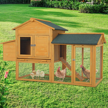 66 Inch Wood Chicken Coop Chicken House Indoor Outdoor Chicken Cage 2-4 Chickens Waterproof with Egg Box Wire Fence Hen House Pet Hutch Garden Backyard Cage