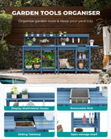 SERWALL Potting Table Outdoor Potting Bench with Sink, HDPE Potting Benches for Outside All Weather Use- Blue SERWALL