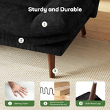 Marsail Futon Sofa Bed, Futon Couch with Adjustable Backrest & Armrests, Convertible Small Sleeper Sofa Bed for Small Apartments, Study Room, Office, Corduroy Loveseat, Black Marsail