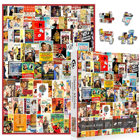 Vintage Movie Puzzles for Adults, Classic Movie Jigsaw Puzzles 1000 Pieces Featuring 94 TCM Movie Poster, Retro Puzzle as Movie Wall Decor PPuzzling