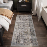 Runner Rug Hallway Runner Rug Washable Kitchen Runner Rugs with Rubber Backing 2'6''x8' 100% Polyester Vintage Rug for Entryway Indoor, Kitchen, Laundry, Bedroom (Grey and Brown) Rugcomf