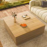 43 Inch Large Square Coffee Table with Storage,Modern Wooden Coffee Table with 2 Drawers Storage for Living Room,Mid Century Tea Table/Aesthetic Coffee Tables Center Table for Home Office(Oak) jiteentarou