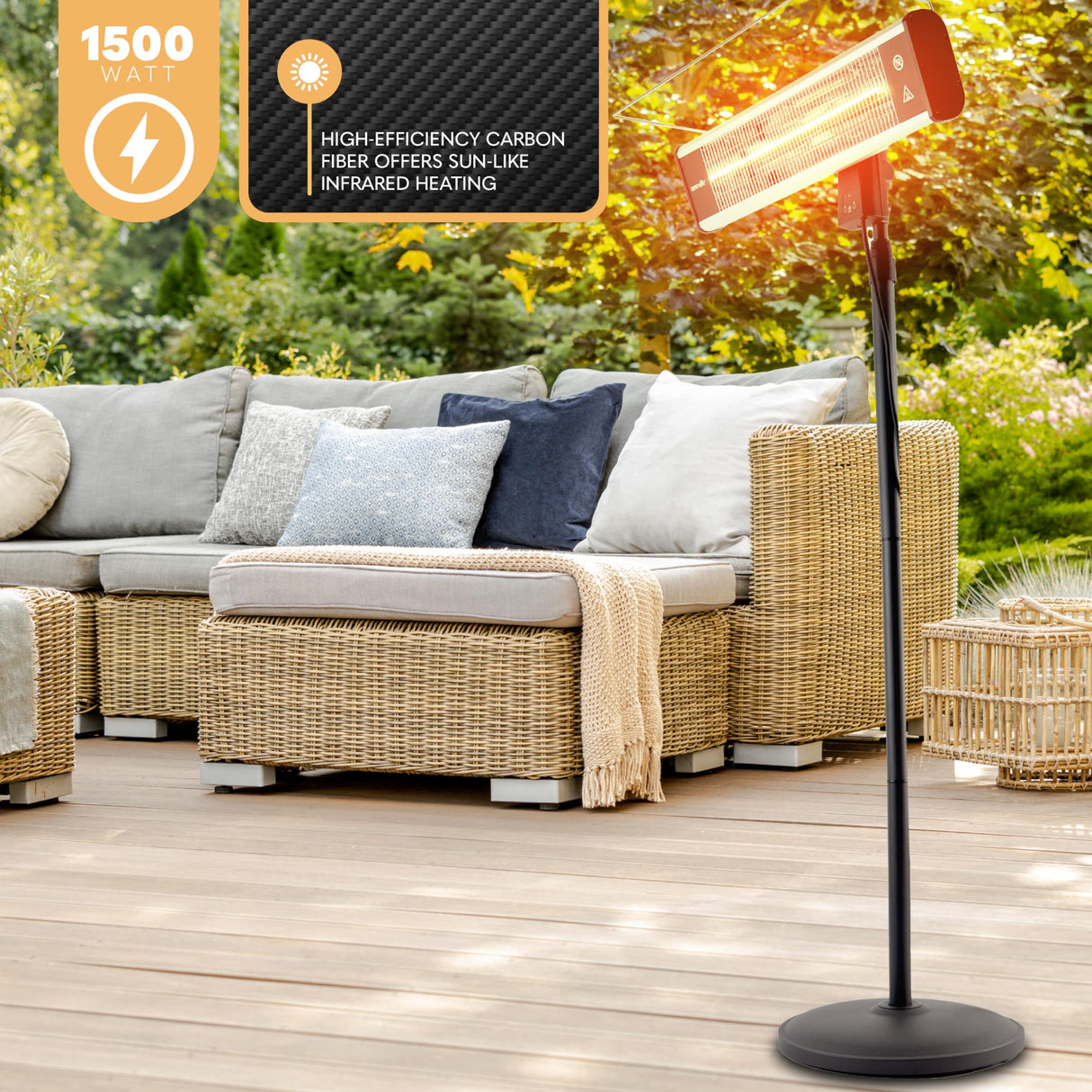 SereneLife Infrared Patio Heater, Electric Patio Heater for Indoor/Outdoor Use, Portable Stand Heater with Remote Control, 1500 W, for Restaurant, Patio, Backyard, Garage, Decks (Black) SereneLife