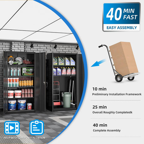 Superday Metal Storage Cabinets, 72" Storage Cabinet with Locking Door, Tall Garage Cabinet with 2 Doors and 4 Adjustable Shelves for Home Office, Classroom, Easy Assemble(Black) Superday