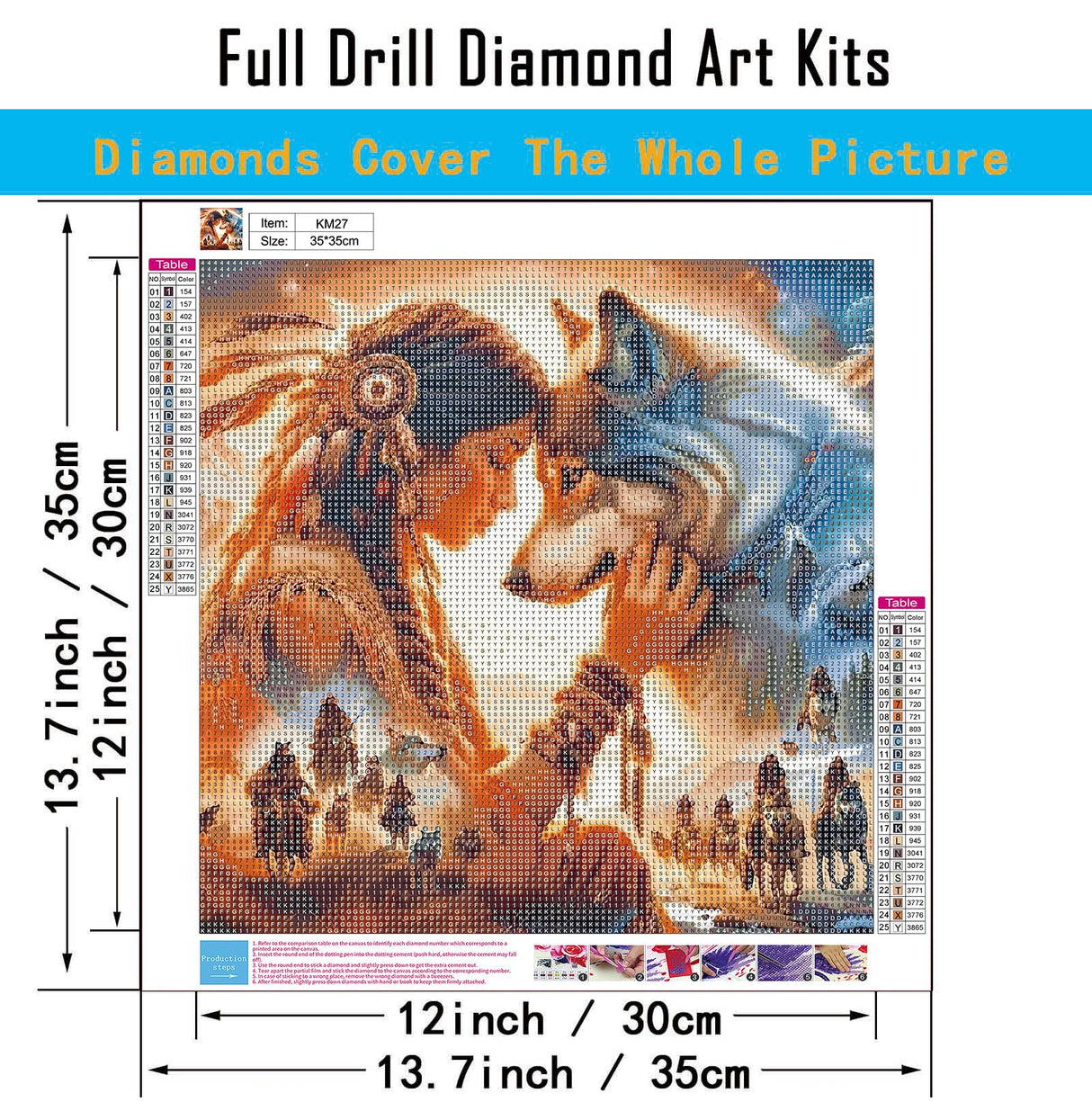 CHWGLFGG 5D Diamond Art Kits for Adults Beginners, Indian Woman and Wolf Diamond Painting Kits, DIY Full Round Drill Paint by Diamonds Dot Gem Art for Adults, Home Wall Decor 13.7X 13.7 Inch CHWGLFGG