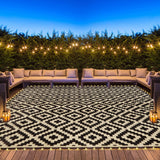 SAND MINE Reversible Mats with Led Strip Lights, Plastic Straw Rug, Modern Area Rug, Large Floor Mat for Outdoors, Patio, Backyard, Deck, Picnic, Camping, Black & Beige, 8' x 10' SAND MINE