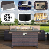 RTDTD 10 Pieces Outdoor Patio Furniture Set Outdoor Furniture Patio Sectional Sofa Conversation Sets w/ETL Approved 45" Gas Outdoor Fire Table & Coffee Table, Swivel Rocking Chair (Brown) RTDTD