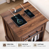ACCOHOHO 18" Farmhouse Nightstand with Charging Station, Bedside Table with Drawer and Large Open Shelf, Rustic End Table for Bedroom - Brown ACCOHOHO
