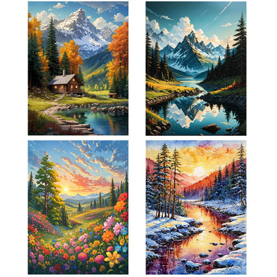 Lovepefe Mountain Paint by Numbers Kit for Adults and Kids Beginner 4 Pack Mountain Forest Adult Paint by Number Kits On Canvas DIY Oil Painting Kits for Gift Wall Decor 12x16 Inch