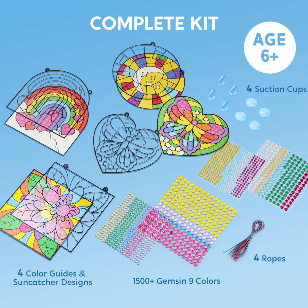 Klever Kits 4PCS Window Art Suncatcher Kits, Fun Gem Painting Kits, Diamond Art and Crafts for Boys Girls, Great Crafts Gift for Kids Birthdays Christmas Ages 6+ Klever Kits