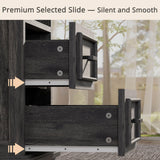 LIKIMIO Farmhouse Nightstand with Storage Drawers and Open Shelf, Small End Tables Living Room, Rustic Wood Side Tables for Bedroom, Roman Column Design, Charcoal Grey LIKIMIO