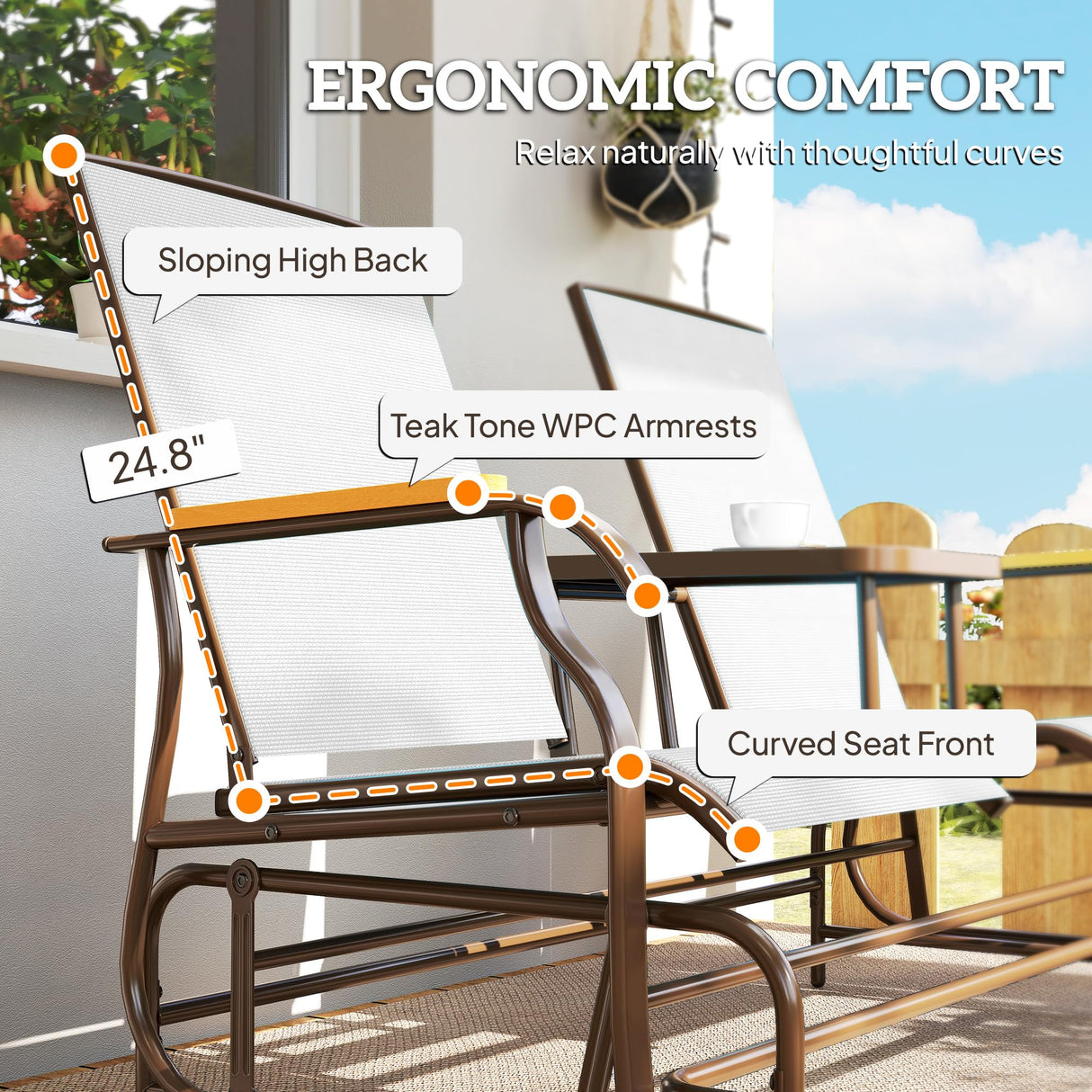 Outsunny 2 Person Outdoor Glider Bench, Patio Swing Glider Chair Loveseat with Breathable Mesh, Table, Steel Frame for Garden, Backyard, Porch, Cream White Outsunny