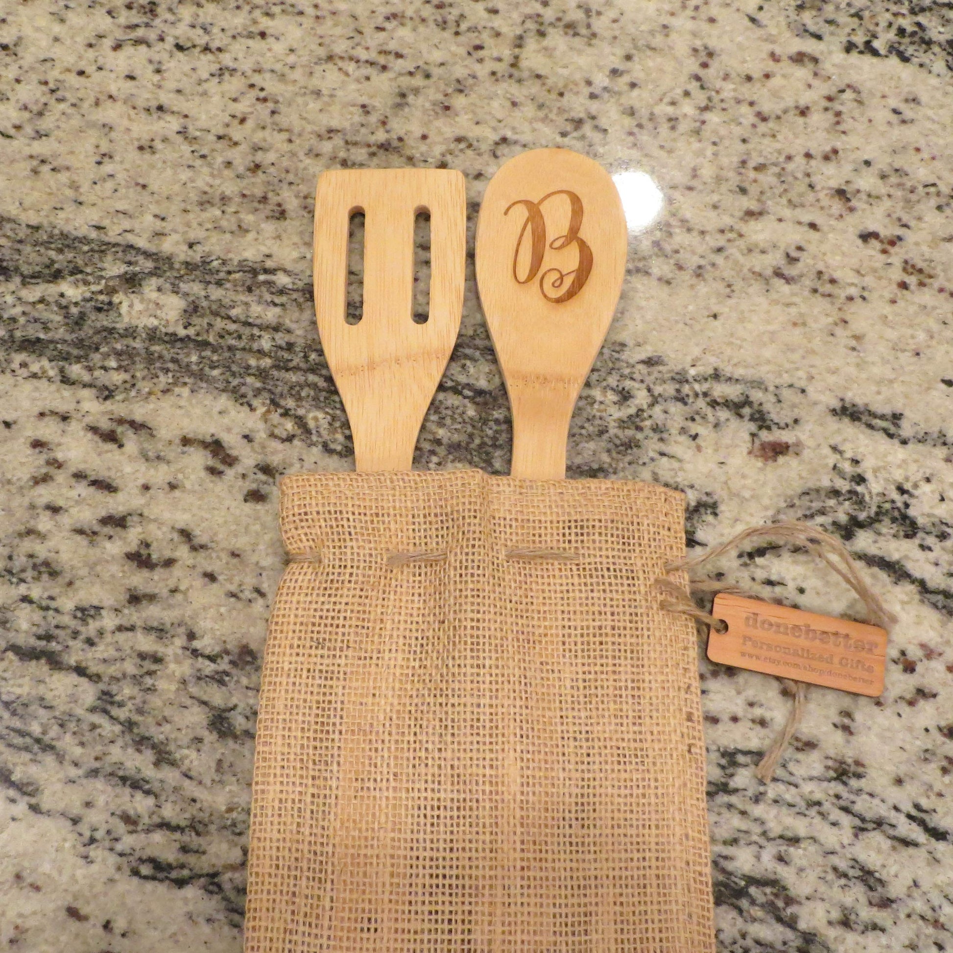 Personalized Wooden Bamboo Spoon and Spatula - WoodArtSupply