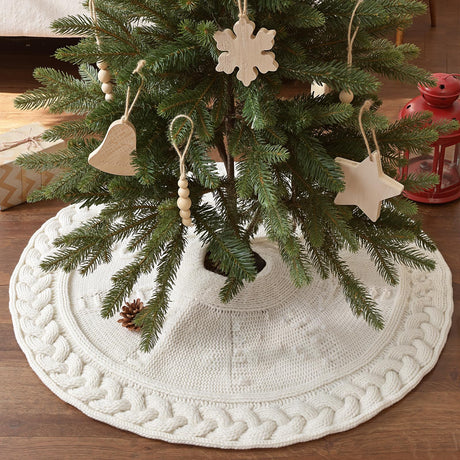 24 inch Christmas Tree Skirt: Mini Tree Skirt for Pencil Tree, Cable Knit Cream White Tree Skirt for 4ft Tree, Vintage Tree Skirts, Rustic Farmhouse Christmas Decorations LimBridge