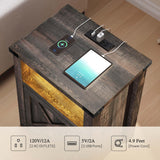YITAHOME Farmhouse Nightstand with Charging Station & LED Lights, Living Room End Table, Small Bedside Tables Side Tables Bedroom, Rustic Wood Night Stand, Brown Oak YITAHOME