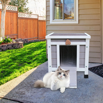 Rockever Outdoor Cat House,Outdoor cat Houses for Feral Cats Weatherproof Rabbit Hutch Small, Wooden Small Pet House and Habitats-Grey with Mat