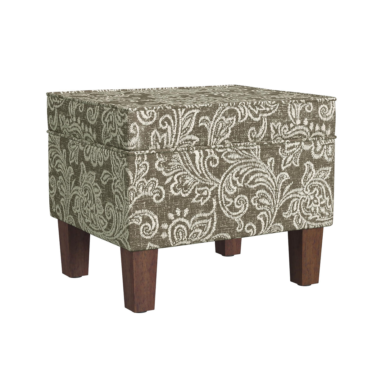 HomePop Home Decor |K7646-A880| Upholstered Modern Rectangular Storage Ottoman | Hinged Lid Ottoman with Storage for Living Room & Bedroom, Brown Jacobean Print HomePop