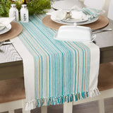 DII Everyday Collection Fringed Stripe Tabletop, Table Runner, 14x72, Teal DII