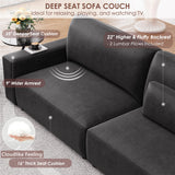 HIFIT 105" Black Faux Leather Sofa Couches for Living Room, Modern Comfy Couch with 28" Deep Seat & Fluffy Cushion, 4-Seater Home Sofa Living Room Furniture for Office with 2 Pillows, Solid Wood Frame HIFIT