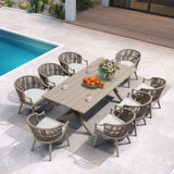 PURPLE LEAF 9 Pieces Outdoor Dining Set All Weather Wicker Patio Dining Set with Rectangular Aluminum Table and Modern Armrest Dining Chairs for Garden Deck Backyard Kitchen, Champagne PURPLE LEAF