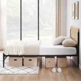 GAOMON Heavy-Duty Metal Queen Bed Frame with Natural Rattan Headboard and Under-Bed Storage GAOMON
