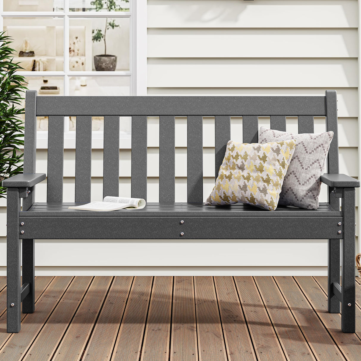 YITAHOME Garden Bench, All Weather Outdoor Bench for 2-3 Persons, Fade/Rot Resistance Patio Benches for Park, Porch, Patio & Backyard (Grey) YITAHOME