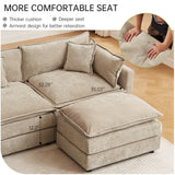 saows Modular Sectional Sofa, 112.2 Inch U Shaped Couch Set with Armrests, 3-Seater Comfy Cloud Couches with Movable Ottoman for Living Room Apartment, Coffee saows