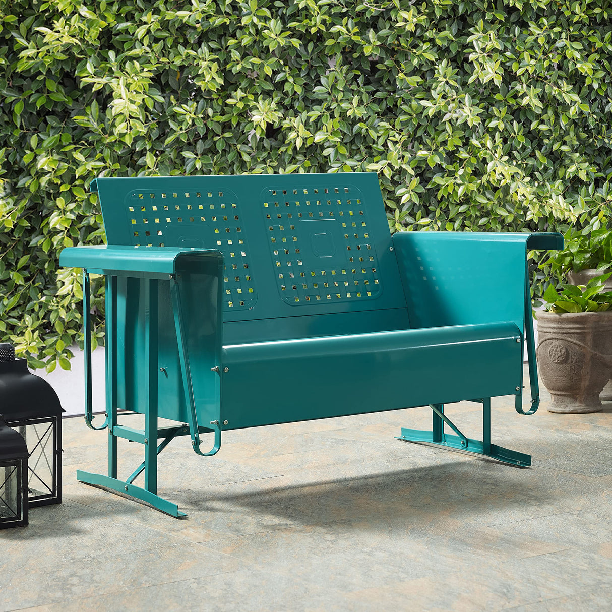 Crosley Furniture CO1024-TU Bates Retro Metal Outdoor Loveseat Glider, Turquoise Gloss Crosley Furniture