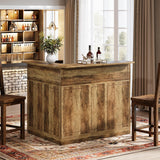 Tribesigns Bar Cabinet, L-Shaped Home Bar Table with Stemware Racks, 4-Tier Corner Bar Unit Liquor Wine Bar Table Reception Desk for Home Pub, Brown Tribesigns