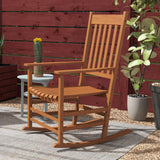 Outsunny Wooden Rocking Chair Set of 2, Outdoor Rocker Chairs with Curved Armrests, High Back & Slatted Seat for Garden, Balcony, Porch, Supports Up to 352 lbs., Teak Outsunny