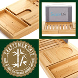 SereneLife Luxury Bamboo Bathtub Caddy Tray - Adjustable Natural Wood Bath Tub Organizer with Wine Holder, Cup Placement, Soap Dish, Book Space & Phone Slot for Spa, Bathroom & Shower - SLBCAD20 SereneLife