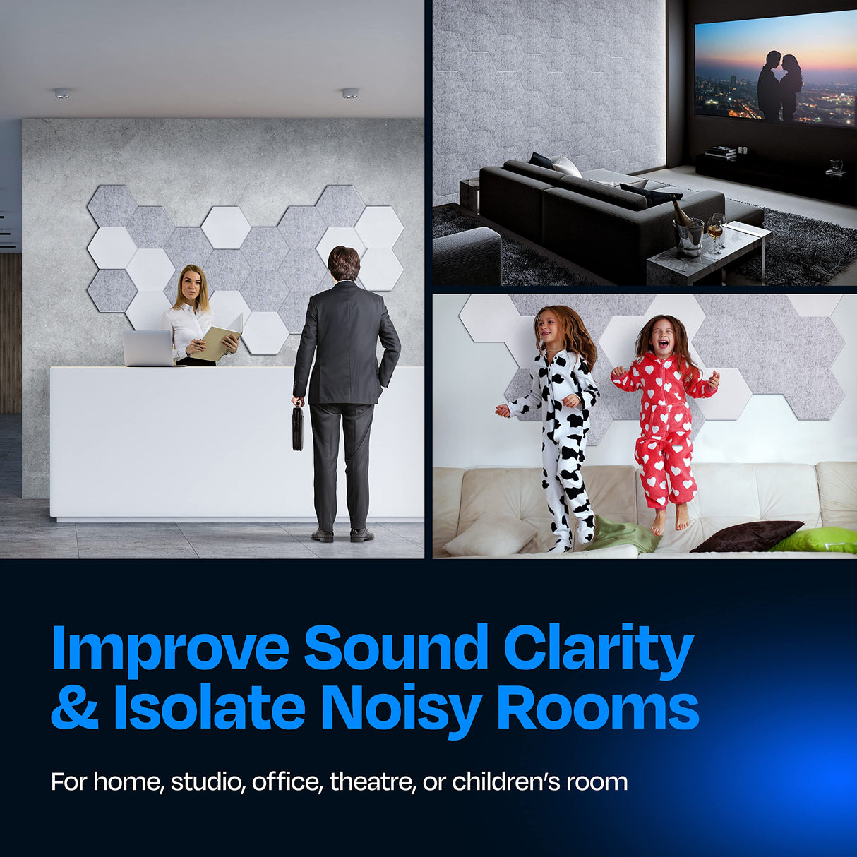 Ekkogo Acoustic Panels 12-Pack Soundproof Wall Panels 14"X12.1"X0.4" Sound Panels High Density Sound Dampening Panels - [Smoky White Hexagon] Ekkogo