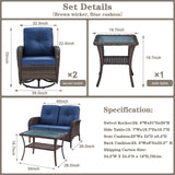 Belord Patio Wicker Furniture with Swivel Rocker Chairs Loveseat, 5 Piece Rattan Furniture Outdoor Table and Chairs Set for Patio Deck Porch Backyard Belord