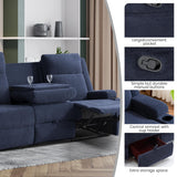 75'' Manual Reclining Sofa with Storage Drawer, 3 Seat Wall Hugger Recliner Couch with Cup Holders, Side Pockets, Chenille Fabric, Compact 3-Person Recliner for RV, Living Room, Apartment (Blue) LURVIA