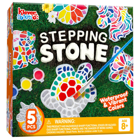 Klever Kits Stepping Stones Painting Kit for Kids - Paint 5 Garden Stones, Ceramic Garden Decor, Unicorn Craft Kits for Boys, Gifts for Boy, Girl Age 8+ Year Old - Summer Gift Klever Kits